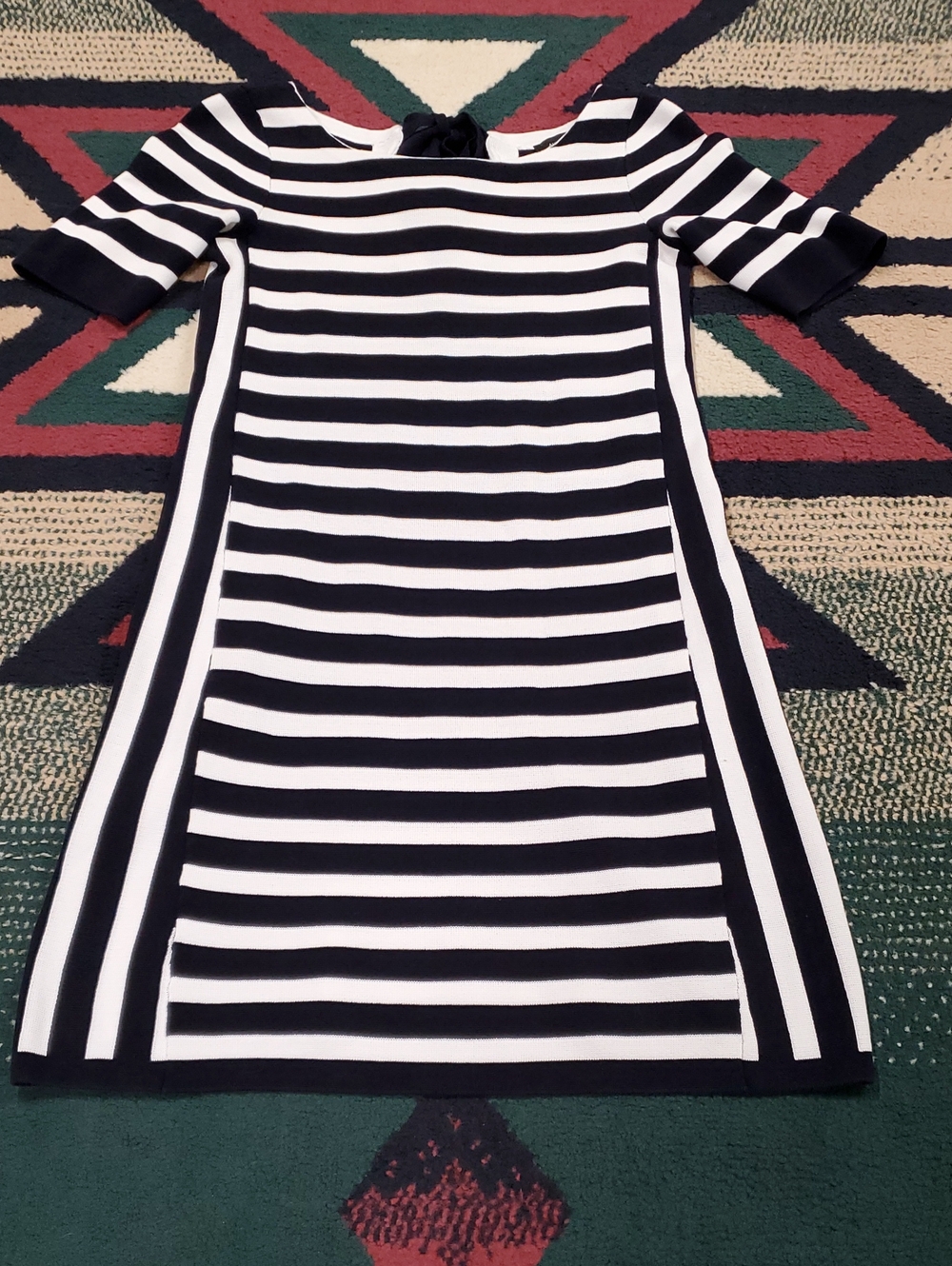 Ann Taylor Black and White Striped Midi Dress